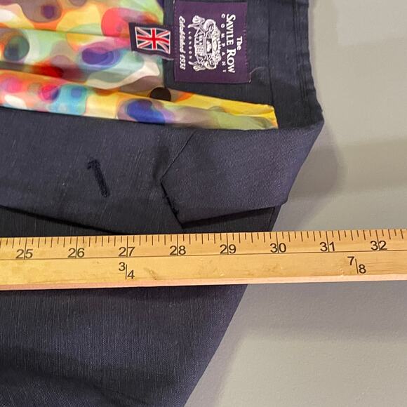 The Savile Row Mens Blazer Jacket 40L Blue‎ Brit Skinny Linen Blend 2 Button - Picture 11 of 12